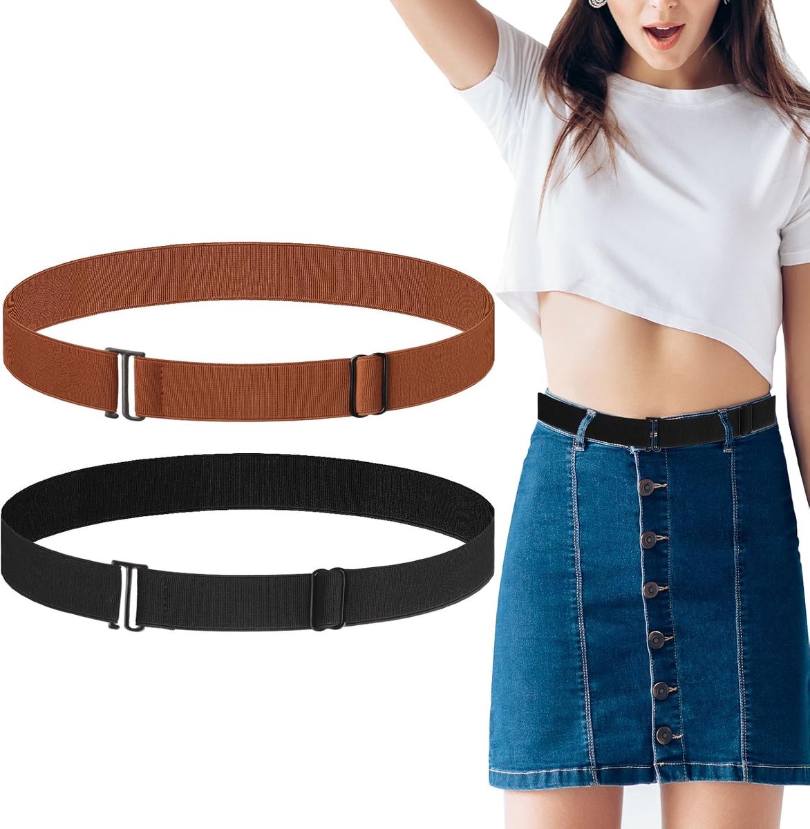 BLMHTWO 2 Pieces Belt Without Buckle, Elastic Belt Women Invisible Elastic Belt Invisible Belt Ladies Adjustable - ShopVlot