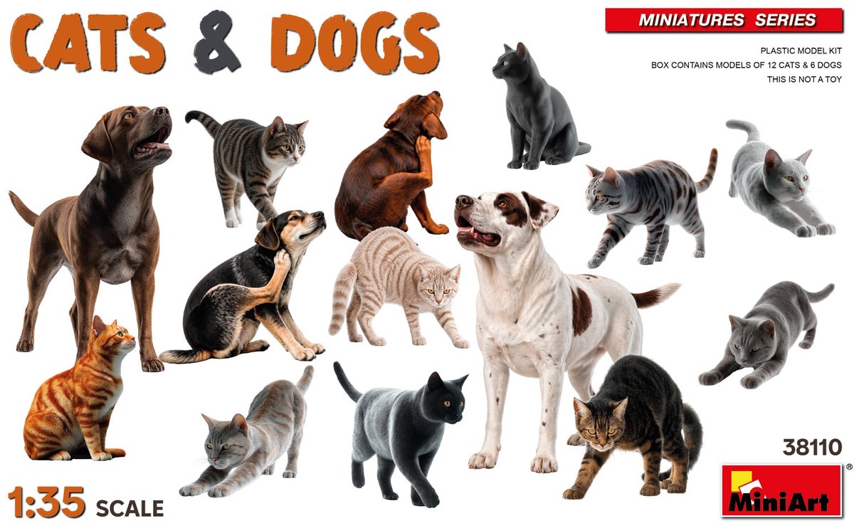 MiniArt Modelbouwpakket Militaire voertuigen - 38110 Katten - Honden - 18 Dierenfiguren Plastic - 1:35 - Modelbouw