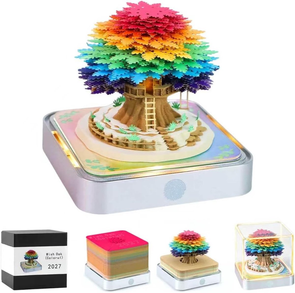 3D-kalender 2027, papieren sculptuur, 3D-tafelkalender met led