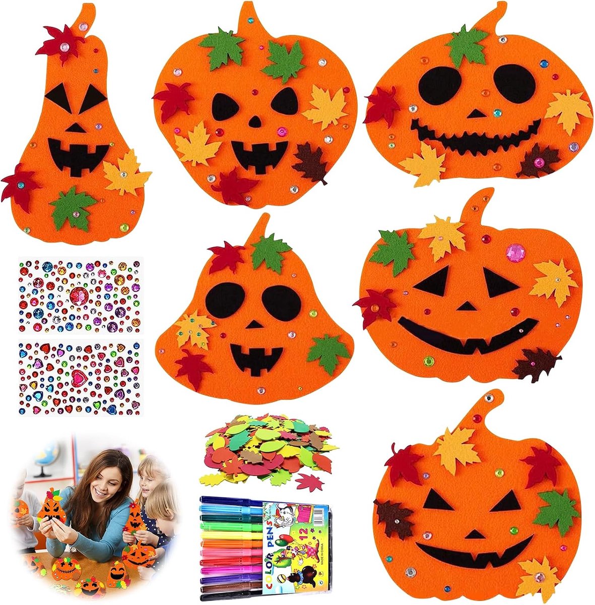 76 stukken Autumn Handicrafts voor kinderen, kinderverjaardag Craft Set Autumn, Halloween/Thanksgiving/Kerst creatieve ambachtelijke sets voor kinderen met Maple Leaf, Rhinestone Stickers