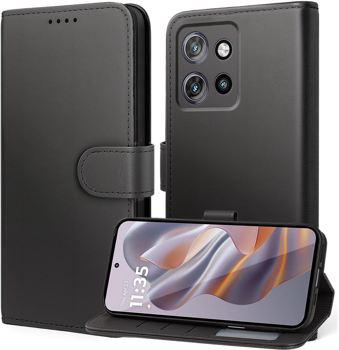 Beschermhoesje voor Motorola Moto Edge 50 Neo, afneembare 2-in-1 hoes, premium PU-leren portemonnee met standfunctie en kaartsleuven, flip case voor Motorola Moto Edge 50 Neo, zwart