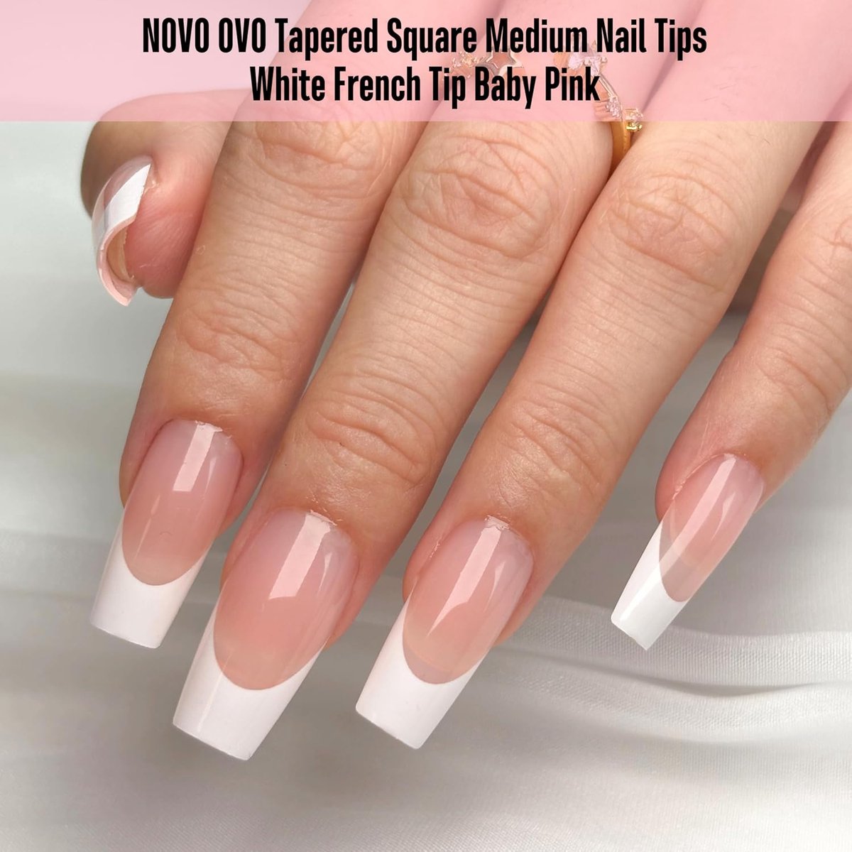 NOVO OVO White French Tip Coffin Nail Tips, Press-on Baby Pink, Extra Thick Medium Soft Acrylic Gel Nails Surface - ShopVlot — cadeau in Cadeau-ideeën - foto 4