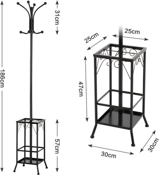 Vrijstaande kapstok met 9 haken en parasolstandaard - Modern kledingrek voor woonkamer, slaapkamer en kantoor van Wenko — afbeelding 3