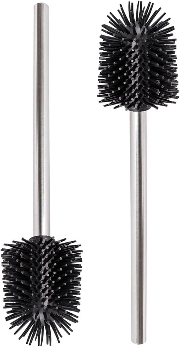 11 x 3 cm Toilet Brush Black Silicone Replacement Brush Set of 2 Stainless Steel - ShopVlot