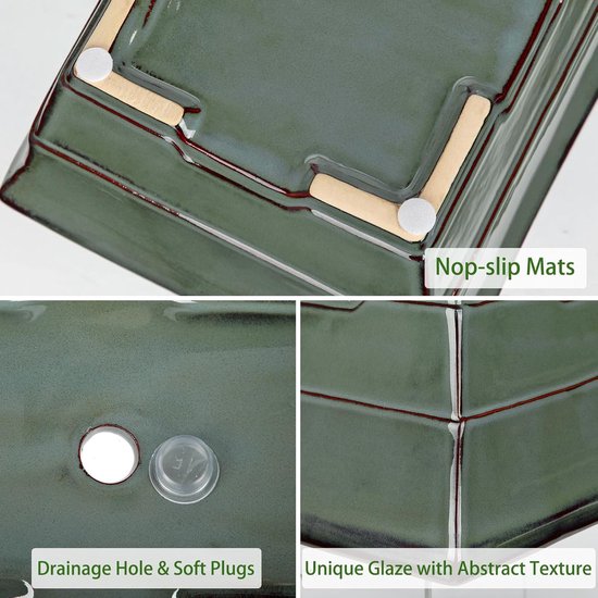Set van 2 keramische bonsai potten met drainagegaten voor Japanse kamerplanten, retro tuindecoratie, diameter opening 25,5 cm — afbeelding 3