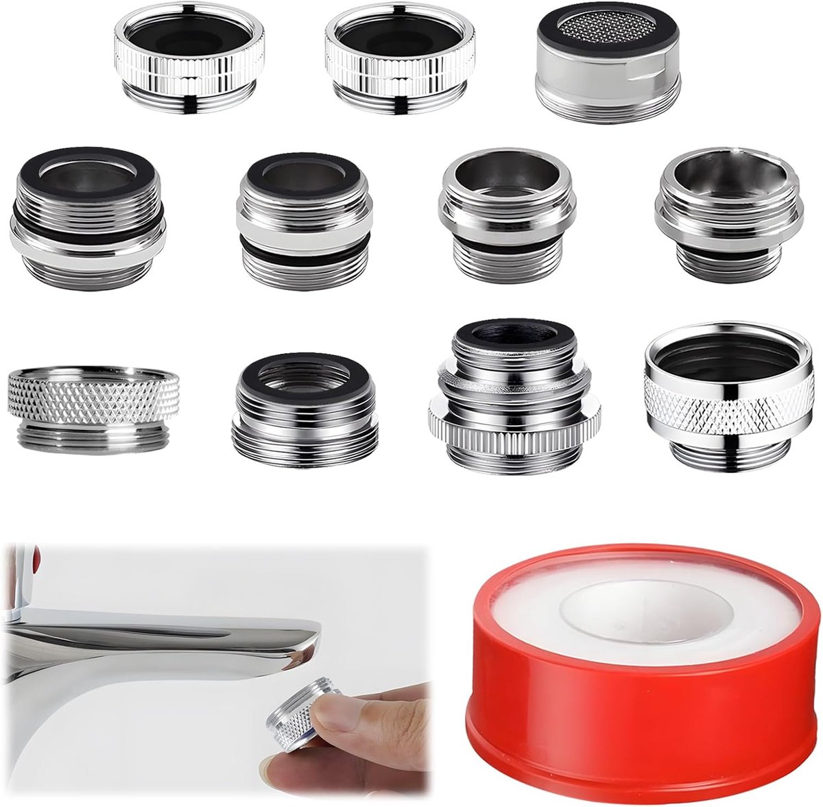 Faucet adapter set 16-delige - voor keuken- en wastafelmengkranen - aansluitingen voor tuin- en waterfilters - ShopVlot