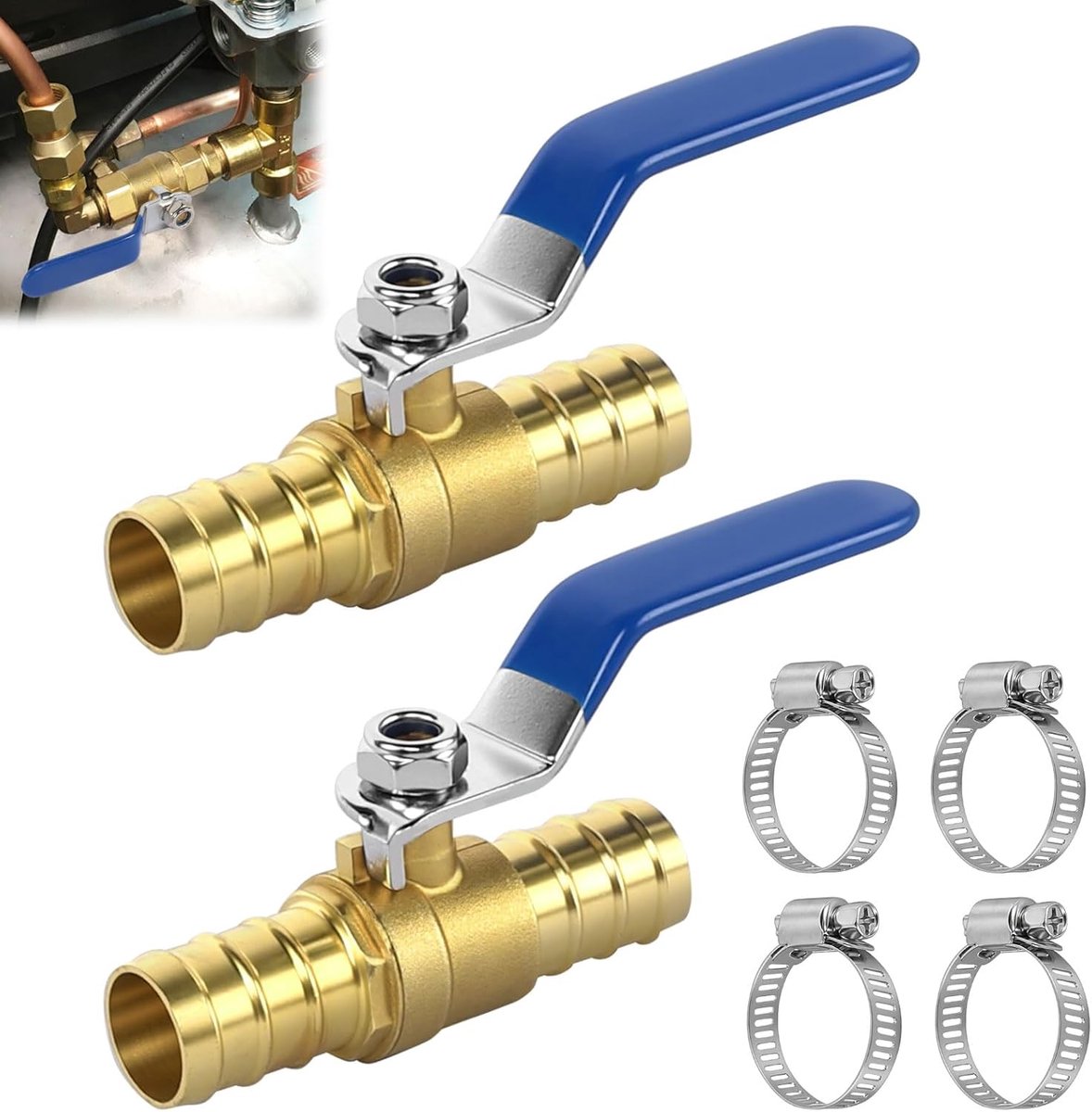 Kogelklep 3/4 inch - Messing met blauwe handgreep - Afsluitklep met klemmen - Ideaal voor tuinverbindingen - ShopVlot