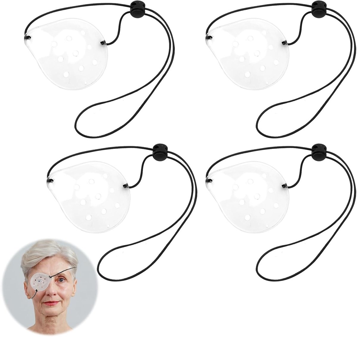 Set van 4 Plastic Oogflappen, Medische Elastische Koorden, Ventilatie voor Oogbescherming na Chirurgie en Herstel