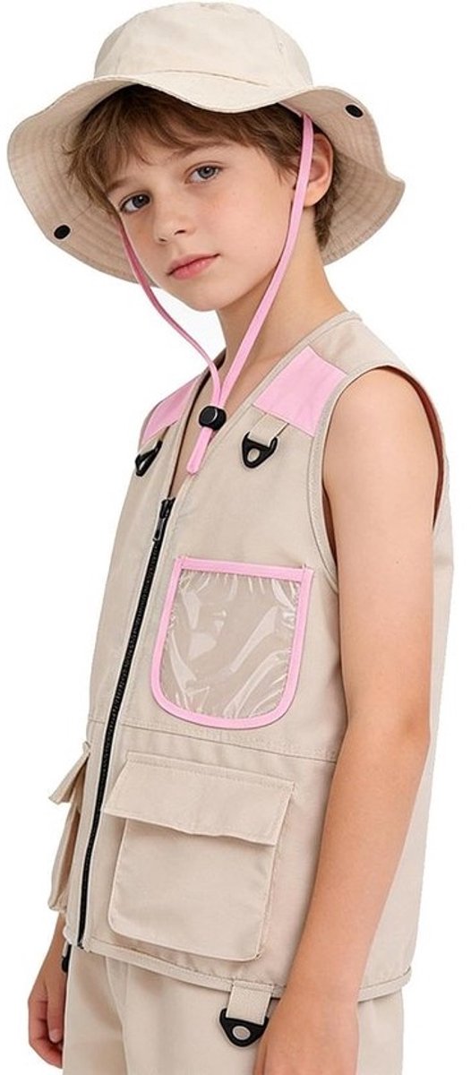Kinder ontdekkingsset - Safarivestset - Buiten verkennen - Lichtgewicht outfit - 25 x 20 x 1 cm - Bruin