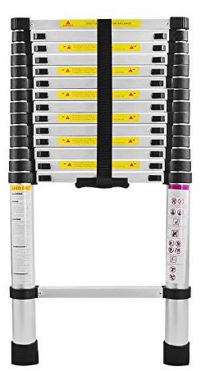 Multifunctionele telescopische ladder - 4.4 m aluminium uittrekbare ladder - Met antislipondersteuning
