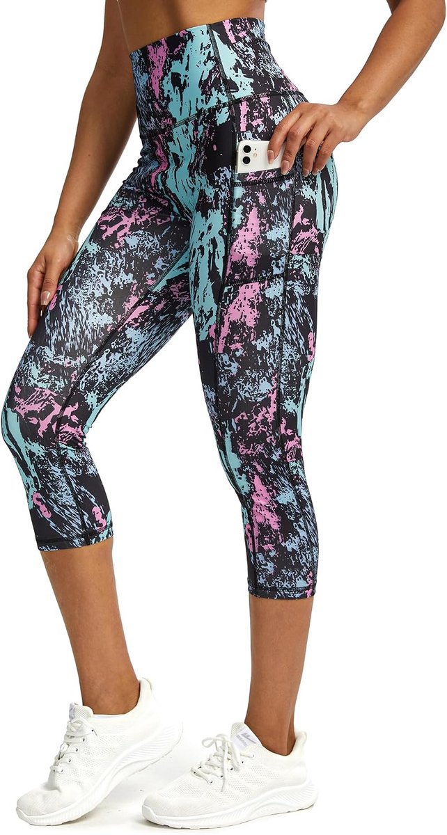 Sportlegging voor dames, 3/4 caprilegging met zakken, sportbroek voor dames, 3/4 ondoorzichtig, fitnessbroek, loopbroek voor dames