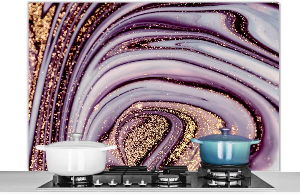Spatscherm Keuken - 120x80 cm - Marmer - Roze - Goud - Glitter - Marmerlook - Luxe