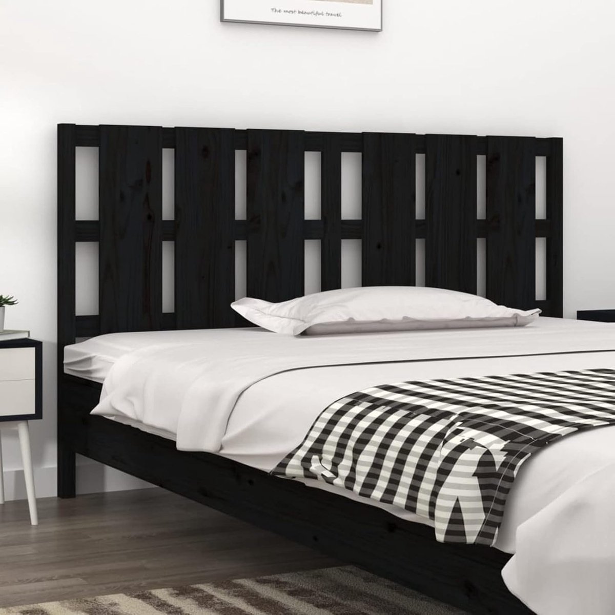 Hoofdeinde voor zwart bed, hoofdeinde voor bed, eenpersoonsbed, tweepersoonsbed, hoofdeinde voor eenpersoonsbed, modern, schoudersteun voor tweepersoonsbed, eenpersoonsbed, 185,5 x 4 x 100 cm, massief grenen