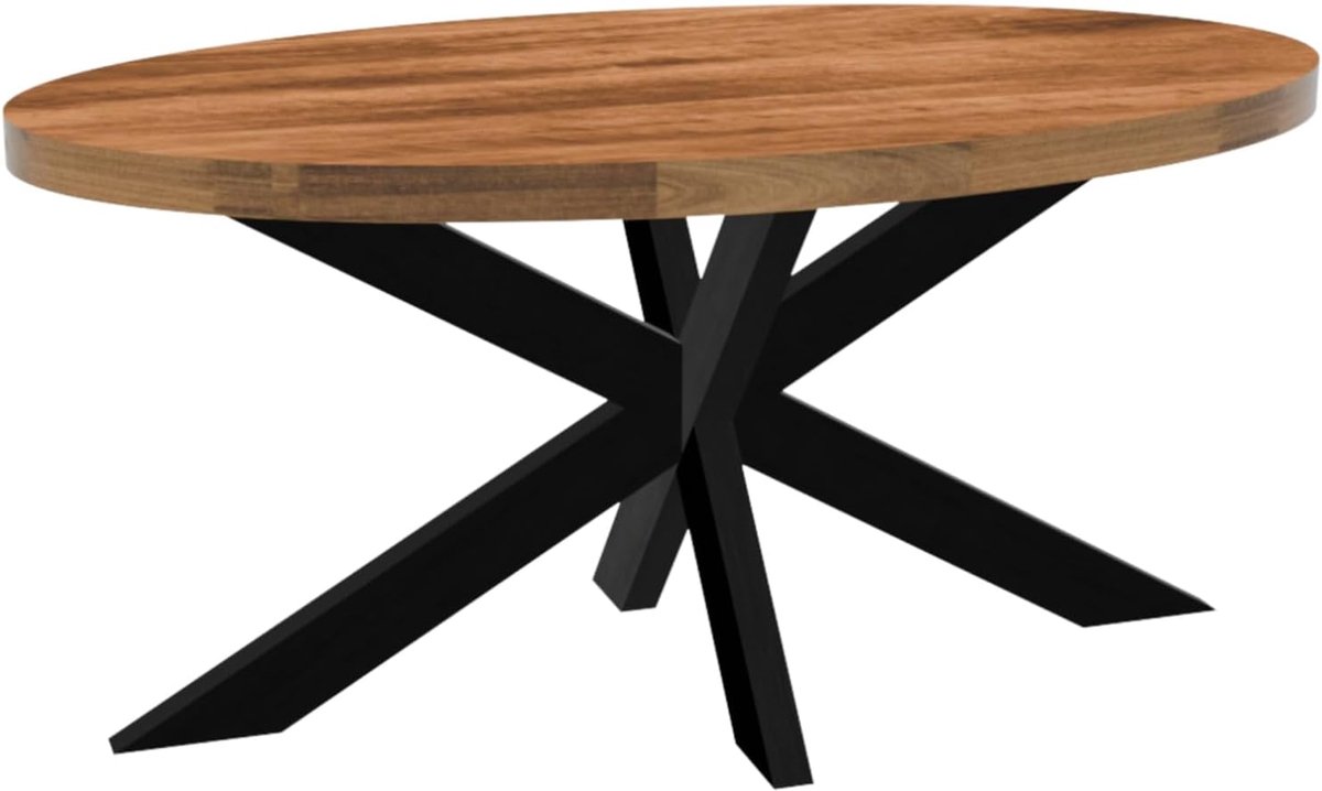 Eettafel ovaal mangohout 160cm James lichtbruin ovale industriële tafel duurzaam mango eetkamertafel