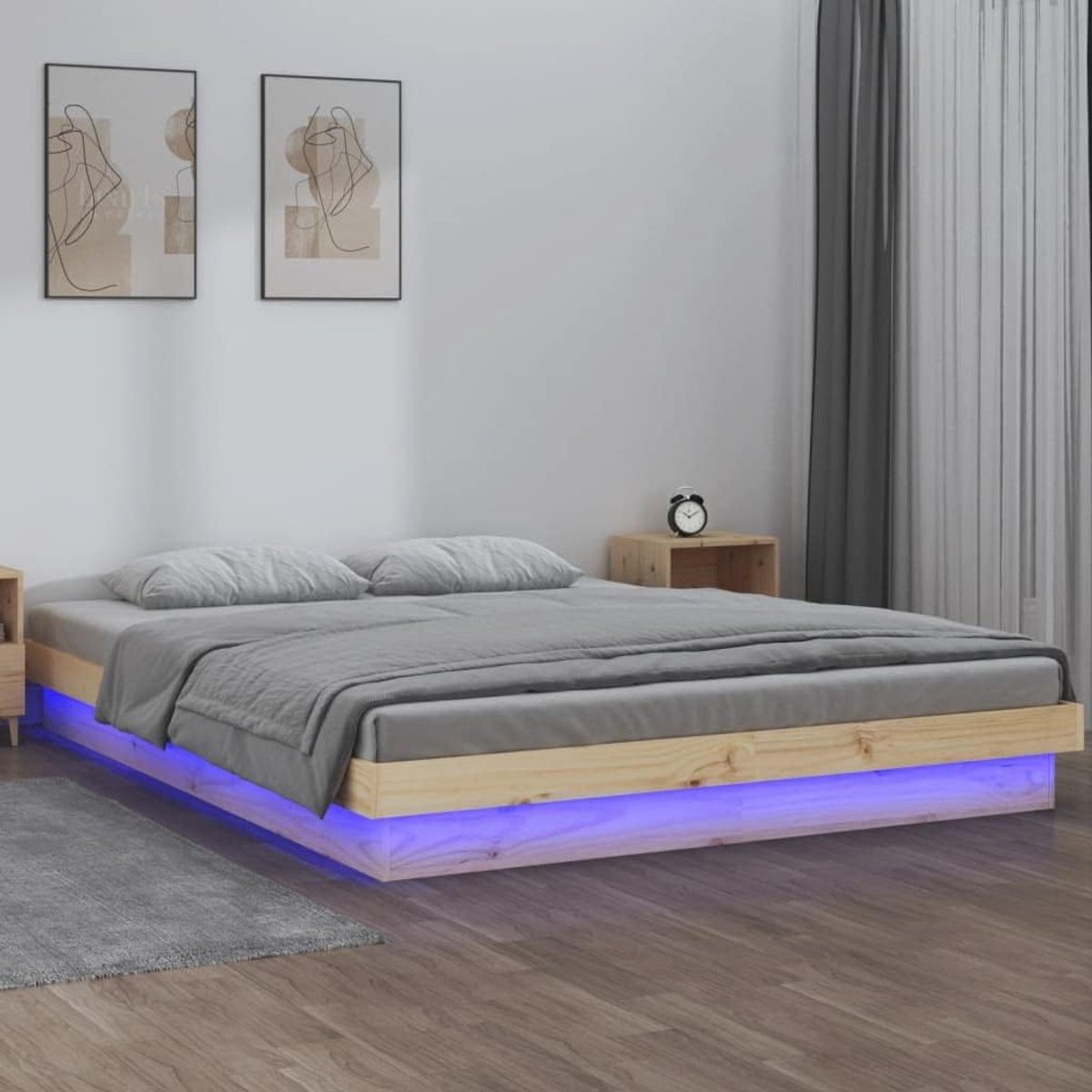 Bedframe met led, 120 x 190 cm, 4FT Small Double van massief hout, moderne bedframe, bedframe voor slaapkamer (SPU:820007)