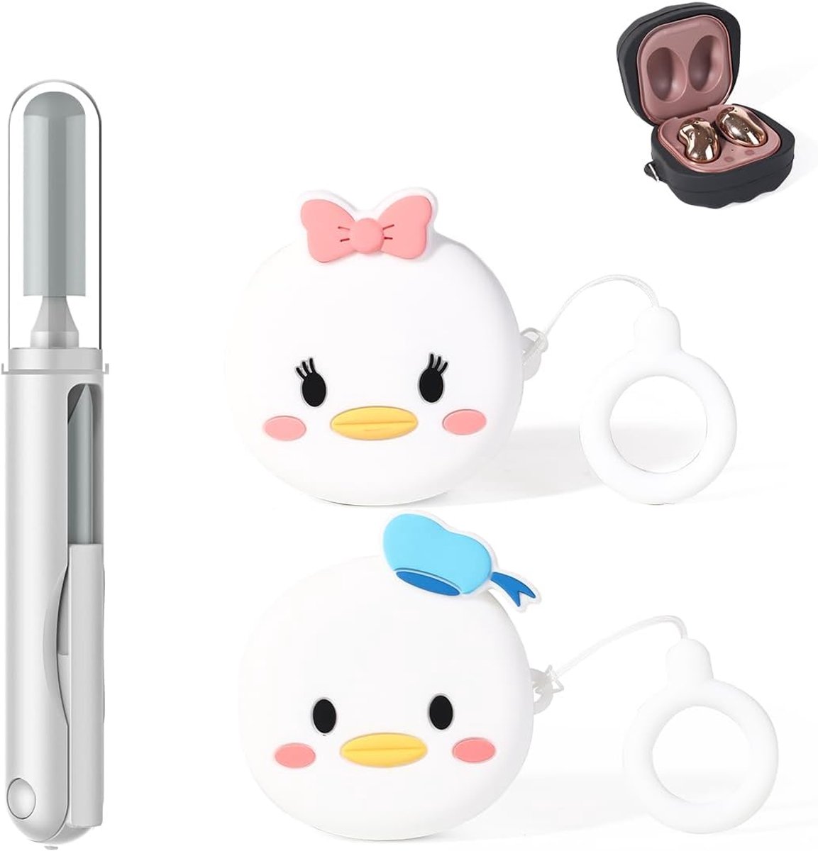 (2 stuks + reinigingspen) XMBYGY siliconen hoes voor Galaxy Buds FE (2023) / Buds2 Pro (2022) / Buds 2 (2021) / Buds Pro (2021) / Buds Live (2020) Beschermhoes met 3-in-1 reinigingsborstel pen
