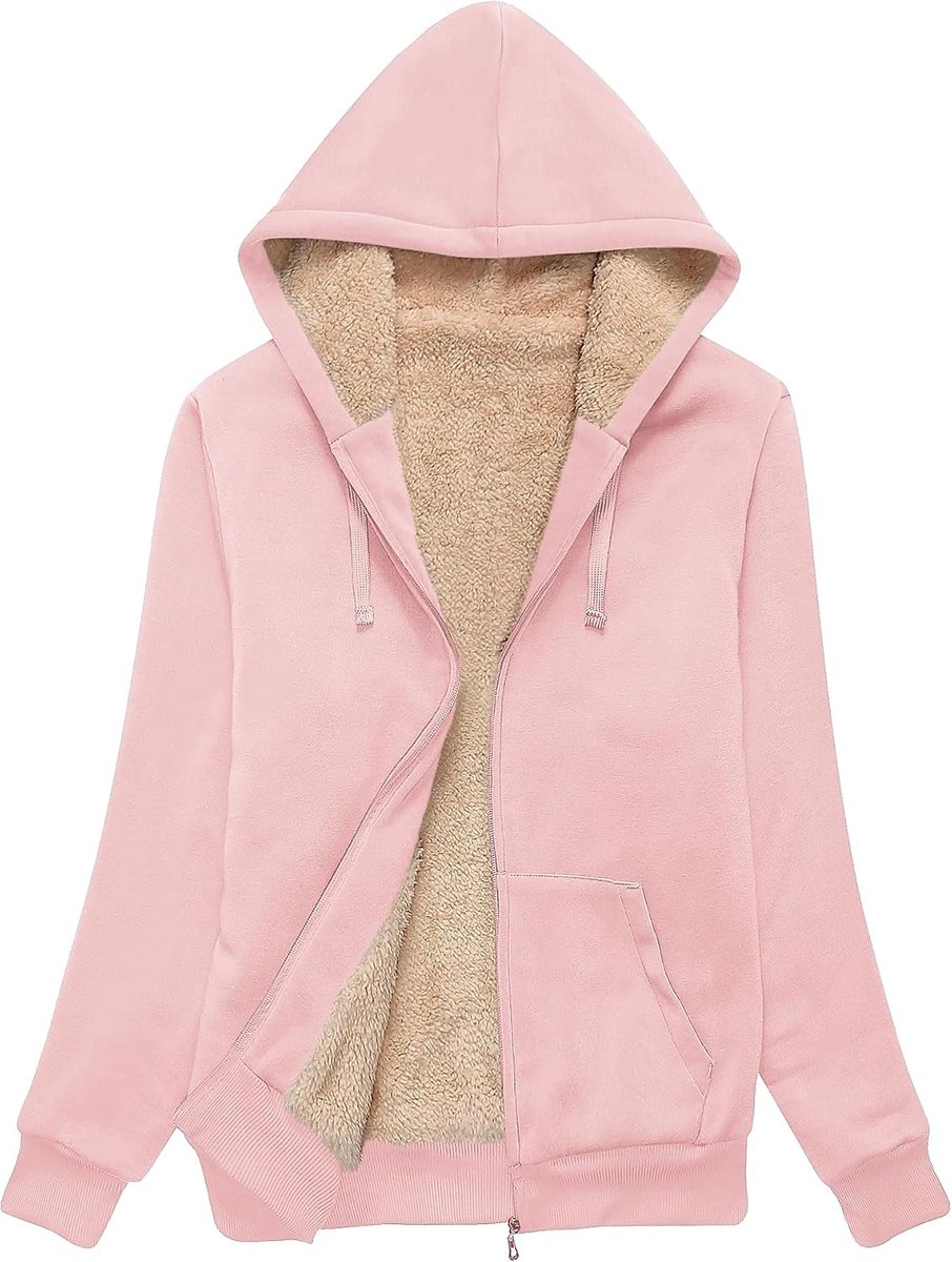 Igeekwell Hoodie voor dames, lange mouwen, capuchonpullover met volledige ritssluiting, warme winterjas, vrije tijd, outdoor, gevoerd, winter fleece sweatjack met capuchon voor winter en herfst