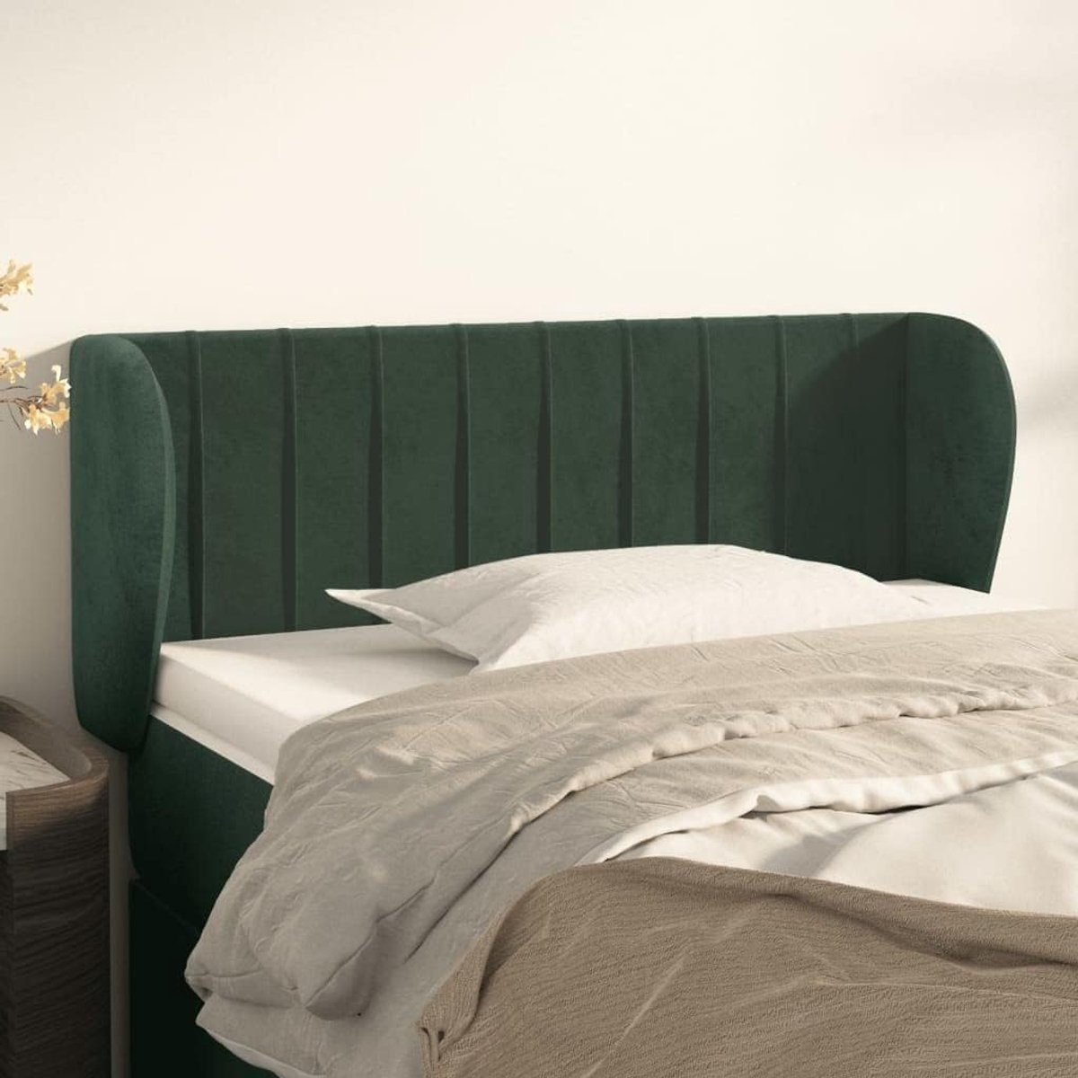 Hoofdsteun met oren, donkergroen, 83 x 23 x 78/88 cm, fluwelen hoofdeinde voor slaapkamer, slaapkamermeubels, hotels