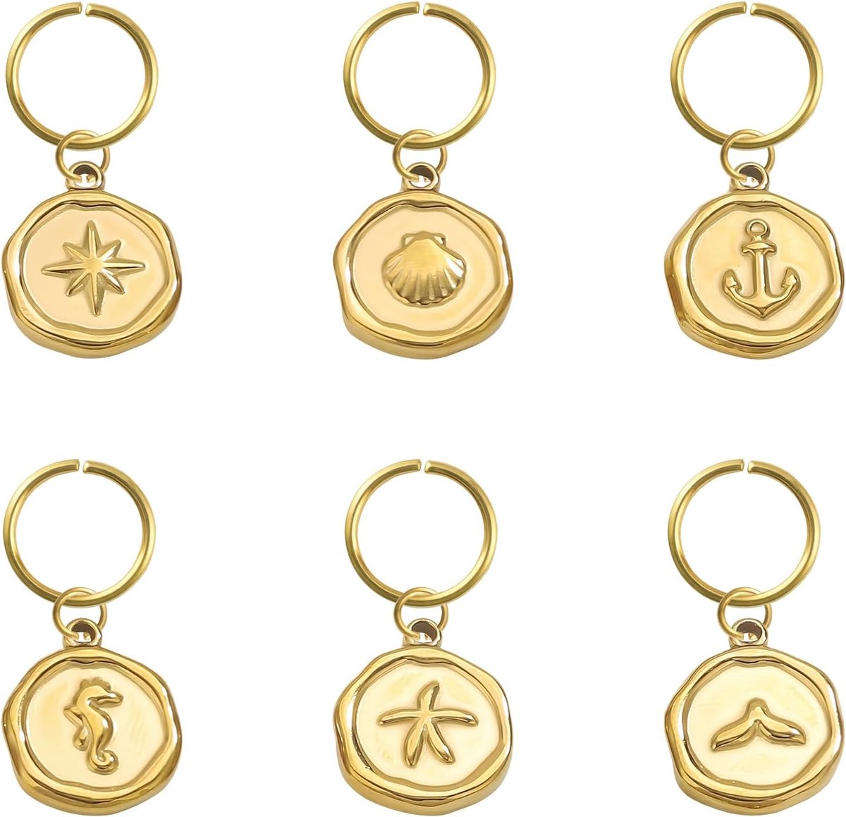 Bedels, 6 stuks gouden ronde vorm badmode accessoires sleutelhanger voor dames badpakken waterdicht en aanslagbestendig zomer strand feest
