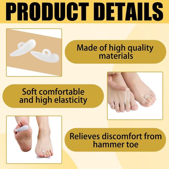 6 Paar Gel Kussens voor Hammer Toe Correctie, Zachte Ondersteuning, Voorkom Blaren en Wrijving, Geschikt voor Overlappende Tenen en Beide Voeten — afbeelding 2