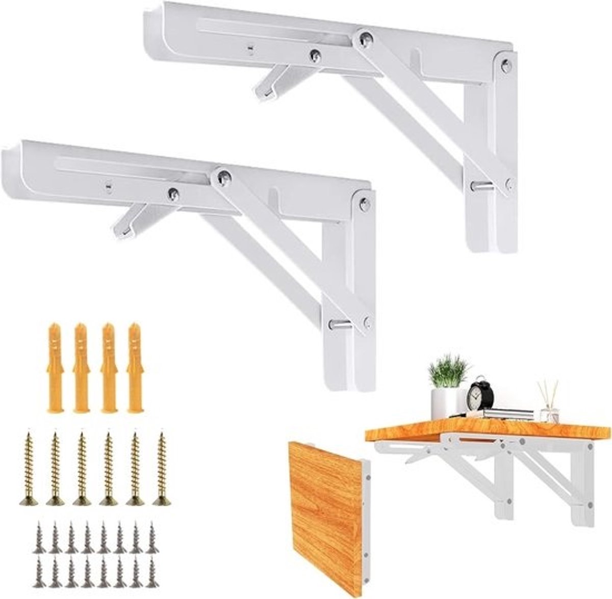Vouwconsole van 300 mm - Set van 2 stevige vouwscharnieren - Voor tafelbladen, hoeken, keuken en muurbevestiging