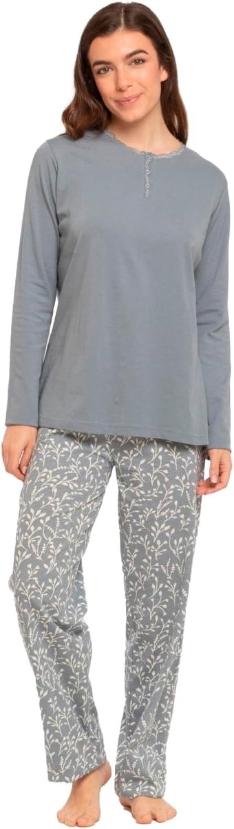Damespyjama 100% Katoen met Lang Shirt en Lange Broek - Pyjama voor alle seizoenen - Lente en Zomer