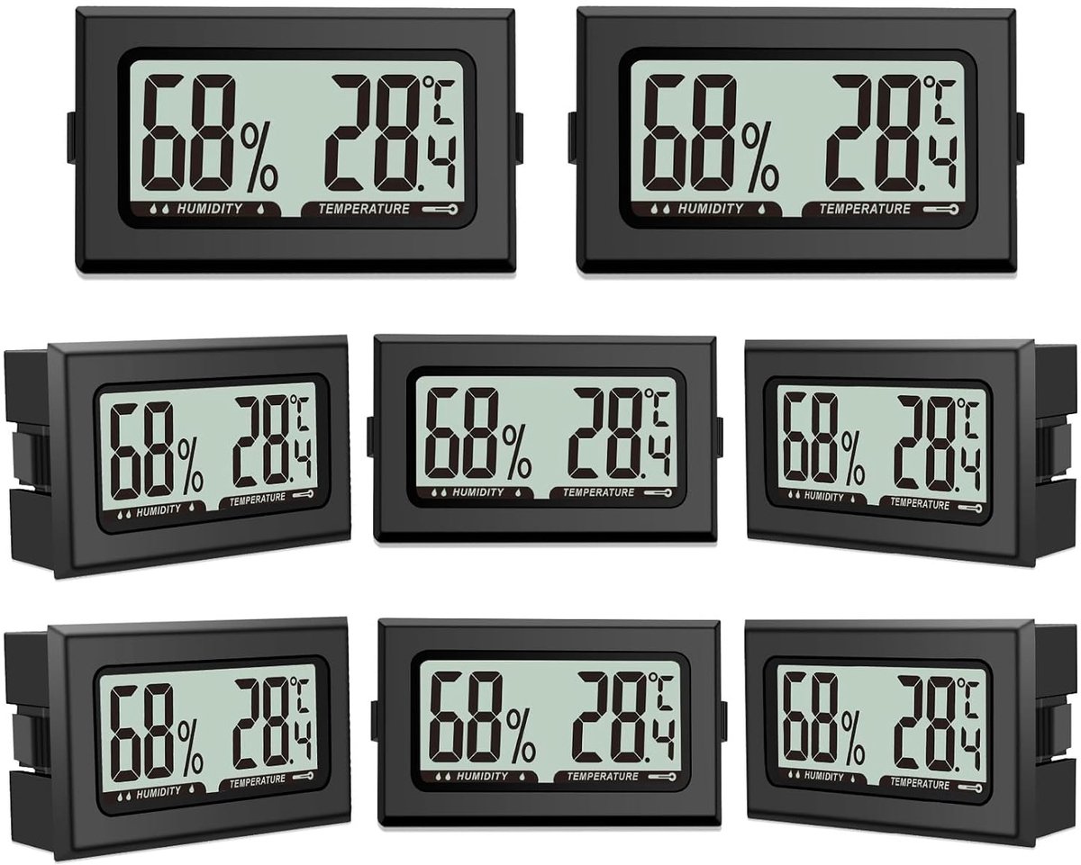 8 stuks luchtvochtigheidsmeter, thermometer, mini digitale hygrometer met lcd, temperatuur kamerthermometer voor binnen, kantoor, woonkamer en wijnkelder (batterijen inbegrepen) (8)