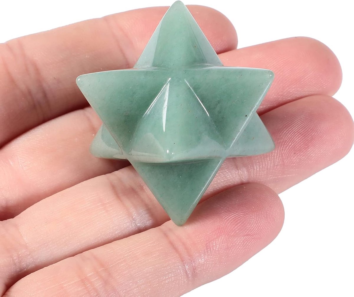 Groene aventurijn Merkaba ster kristal handgesneden 23-26 mm | meditatie decoratie geschenk chakra helende steen figuur