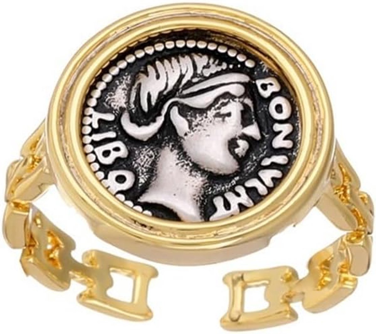 Romeinse Godheid Koningin Munt Open Ring,Oude Romeinse Symbool Munt Ring,Verstelbare Ring