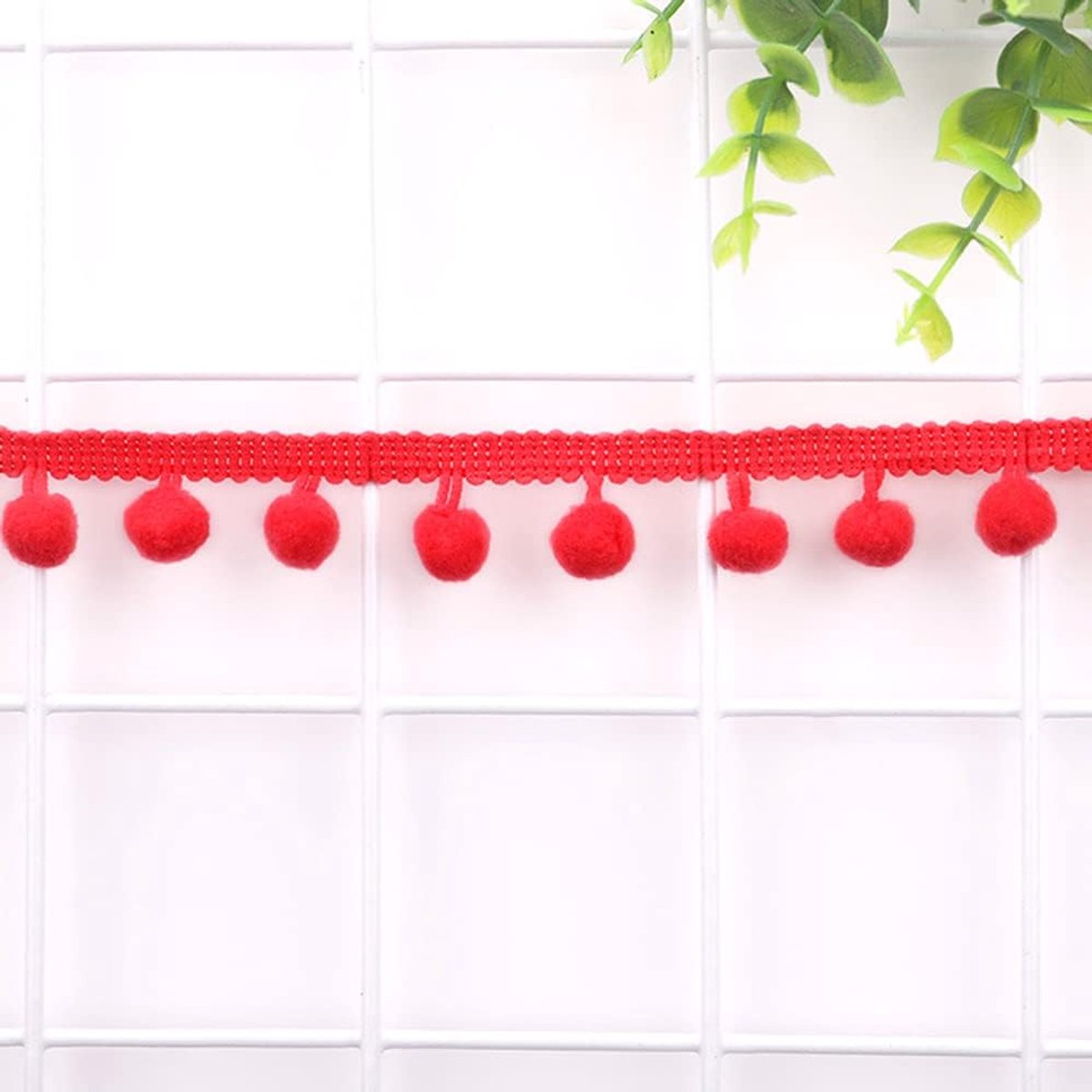 12 mm, om te knutselen, decoratieband met pompons, ballen, pompons, franjes, sierband, decoratieve boord, naai-accessoires voor doe-het-zelf knutselen, kleding, kostuums, naaien, decoratie, watermeloenrood