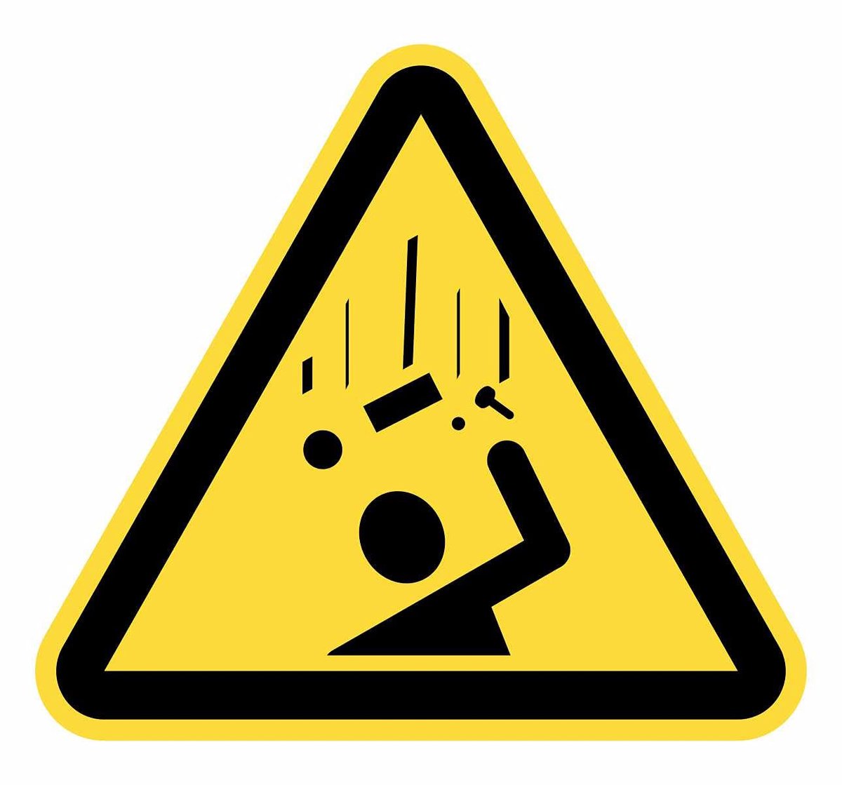 Waarschuwing, voorwerpen, 5 stuks à 15 cm, stickers, driehoek, geel, gevarenaanduiding, 15 cm, uitval van voorwerpen