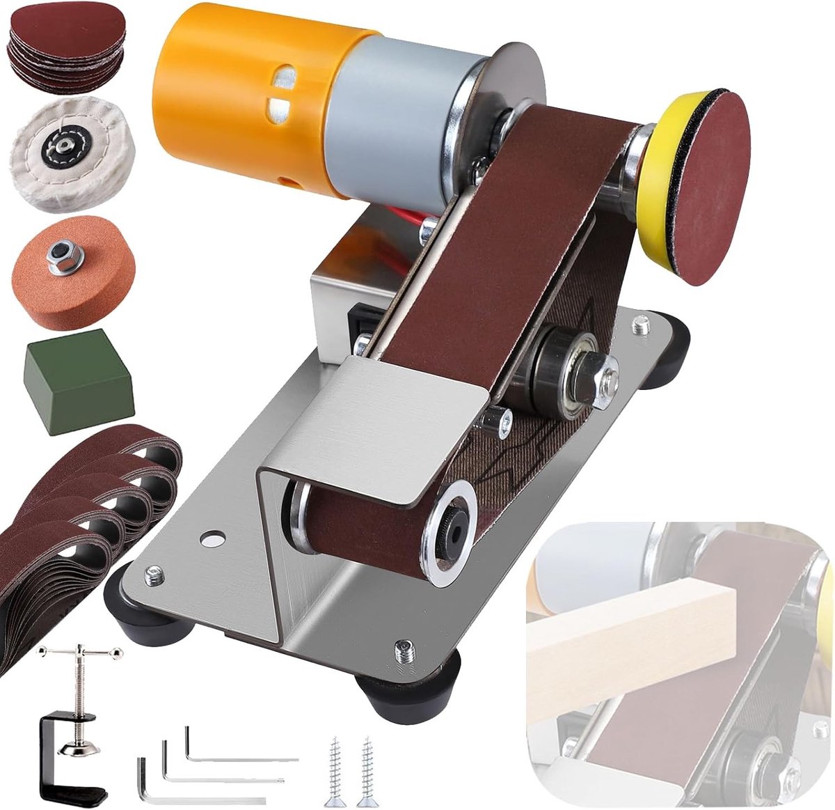 Krachtige Elektrische Mini Bandschuurmachine voor DIY Projecten, Mes Slijper met 10 Schuurbanden en 20 Schuurvellen, Perfect voor Houtbewerking en Metalen Bewerking