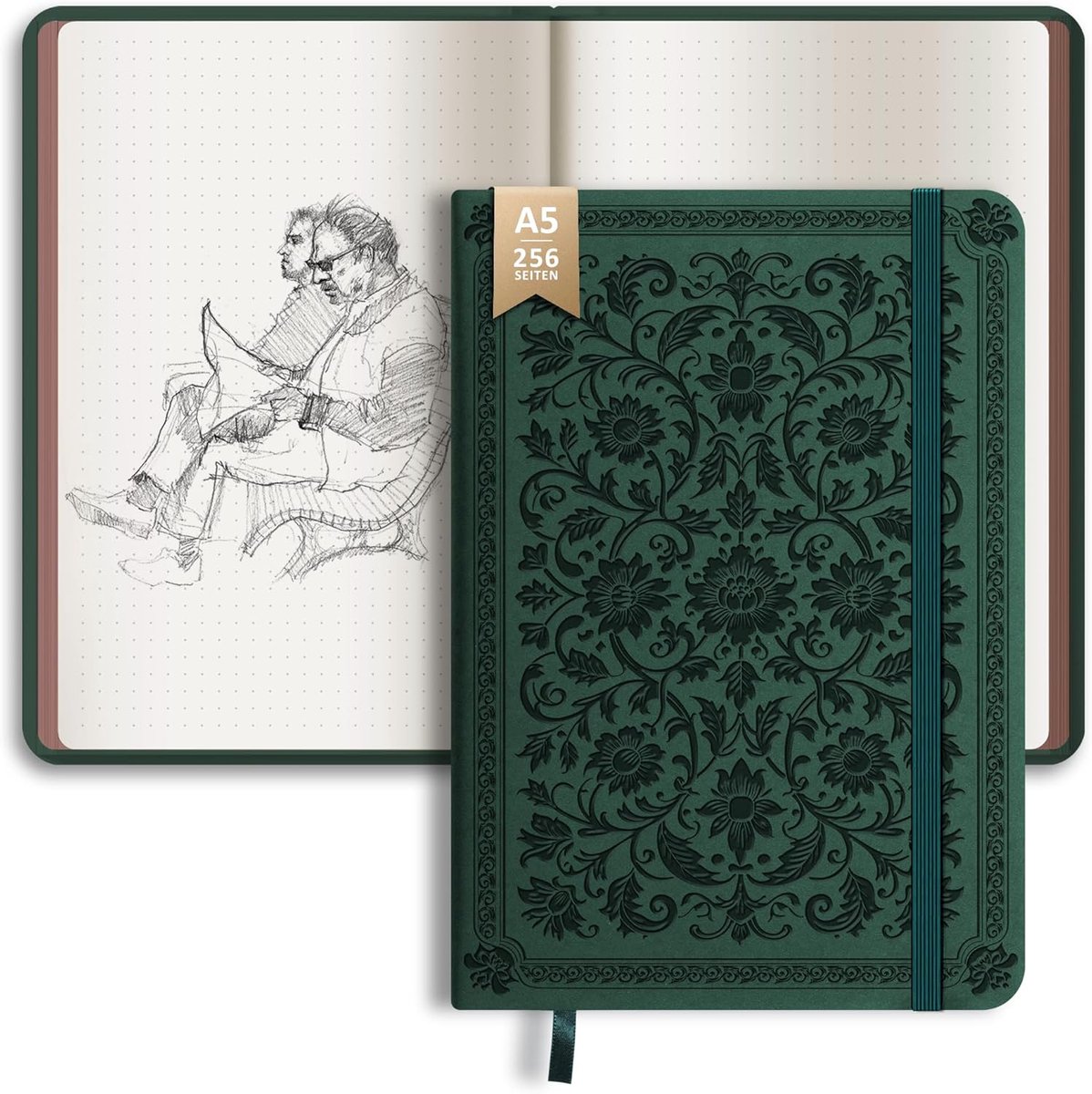 SnelShoppen - A5 Dotted Bullet Journal Notebook - 256 Pagina's, Vintage PU Lederen Hardcover, 120gsm Dotted Papier voor Doodling en Notities