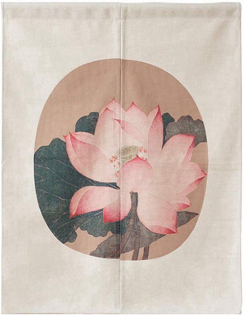 Deur gordijn 85 x 120 cm - dikke katoen linnen - vintage lotus bloem - voor geluk in huis - ShopVlot