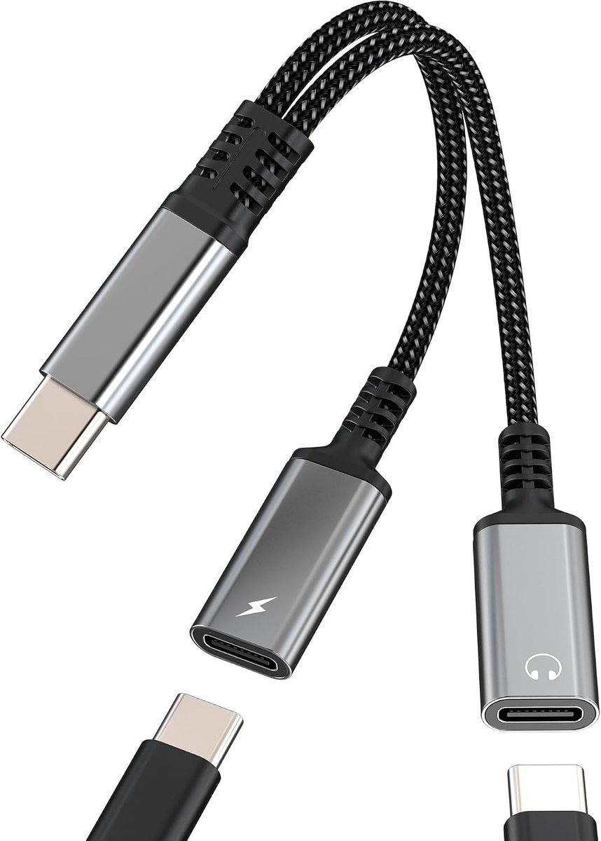 USB C splitter dubbele stekker hoofdtelefoon adapter naar audio voor iPhone 17 16 Pro Max compatibel met Samsung S25 - ShopVlot