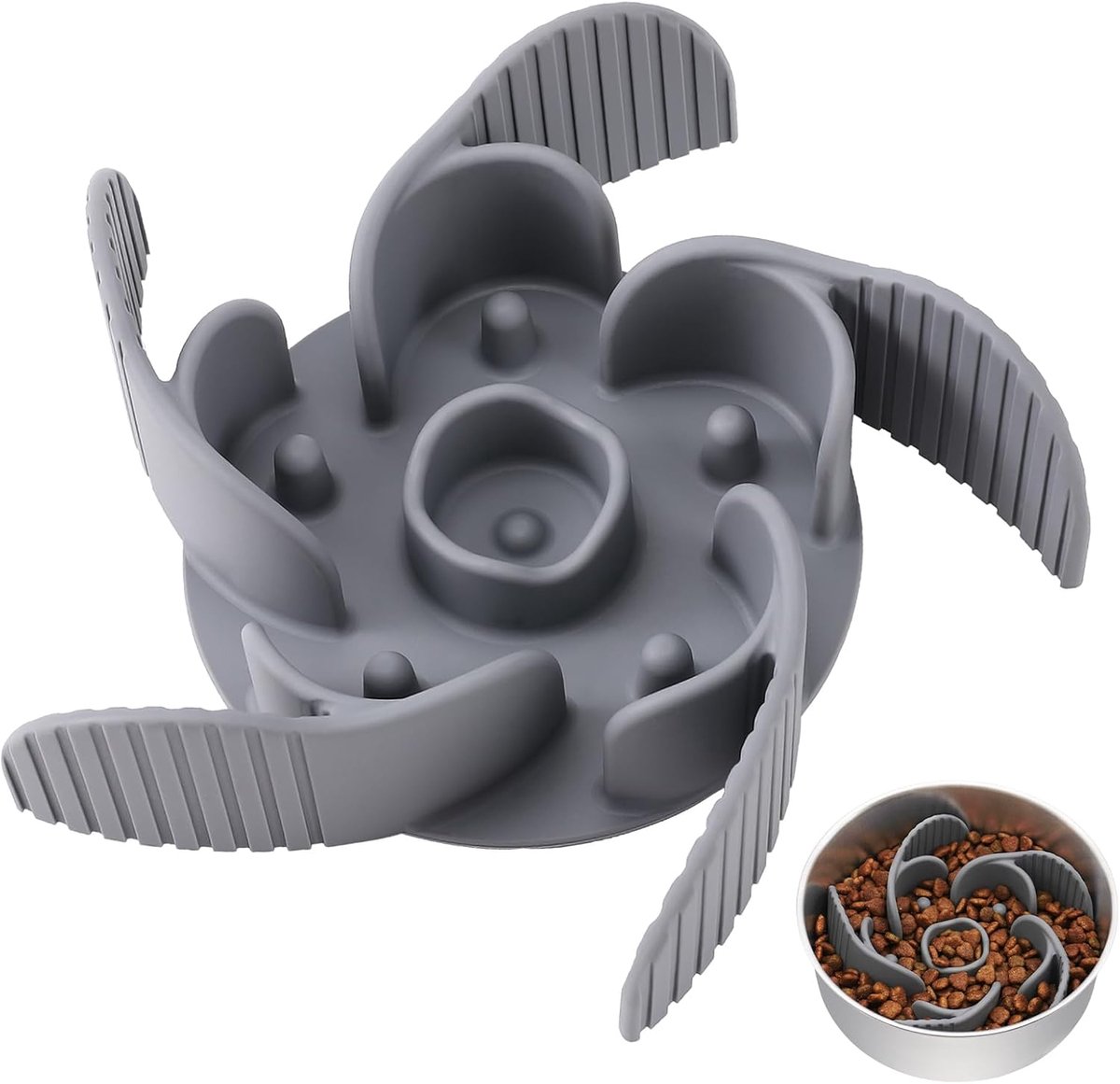 SnelShoppen - Anti Choke Tray voor Honden en Katten, Siliconen Anti Verslik Bakje met Zuignappen, Geschikt voor Middelgrote en Grote Honden, Grijs