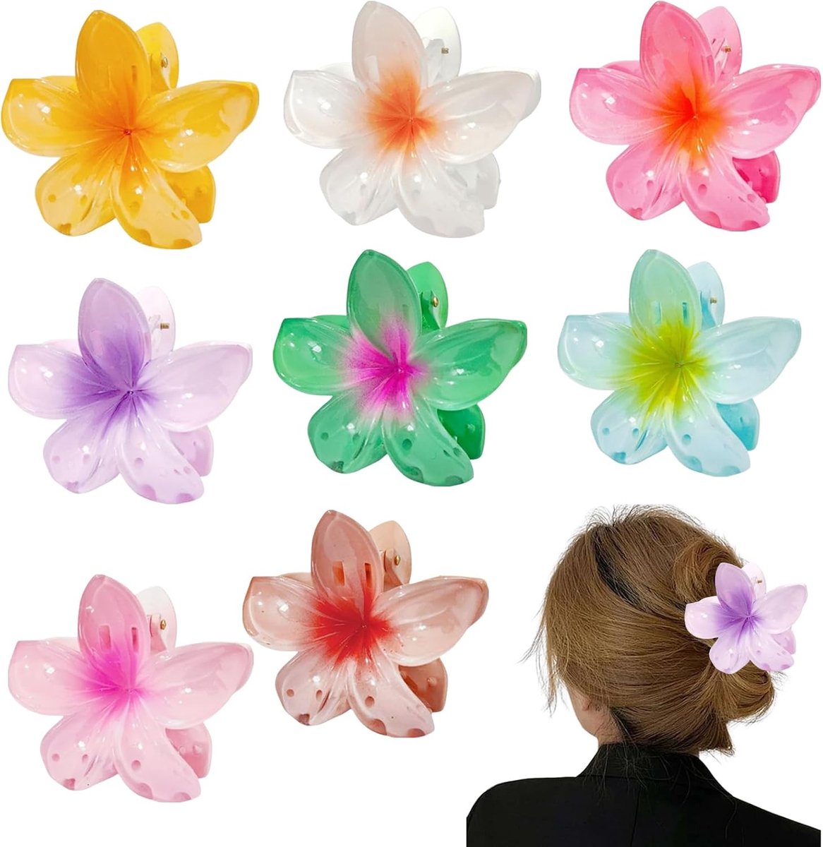 Haarspelden 8 Stuks - Acryl Bloemen Haarclips - Plumeria Bloem - Sterke Grip voor Dikke Haar - ShopVlot