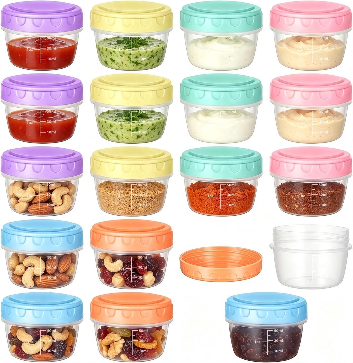 Set van 18 Kleine Vriesdozen van 80 ml met Meetlijn, Ideaal voor Voedselopslag en Organisatie