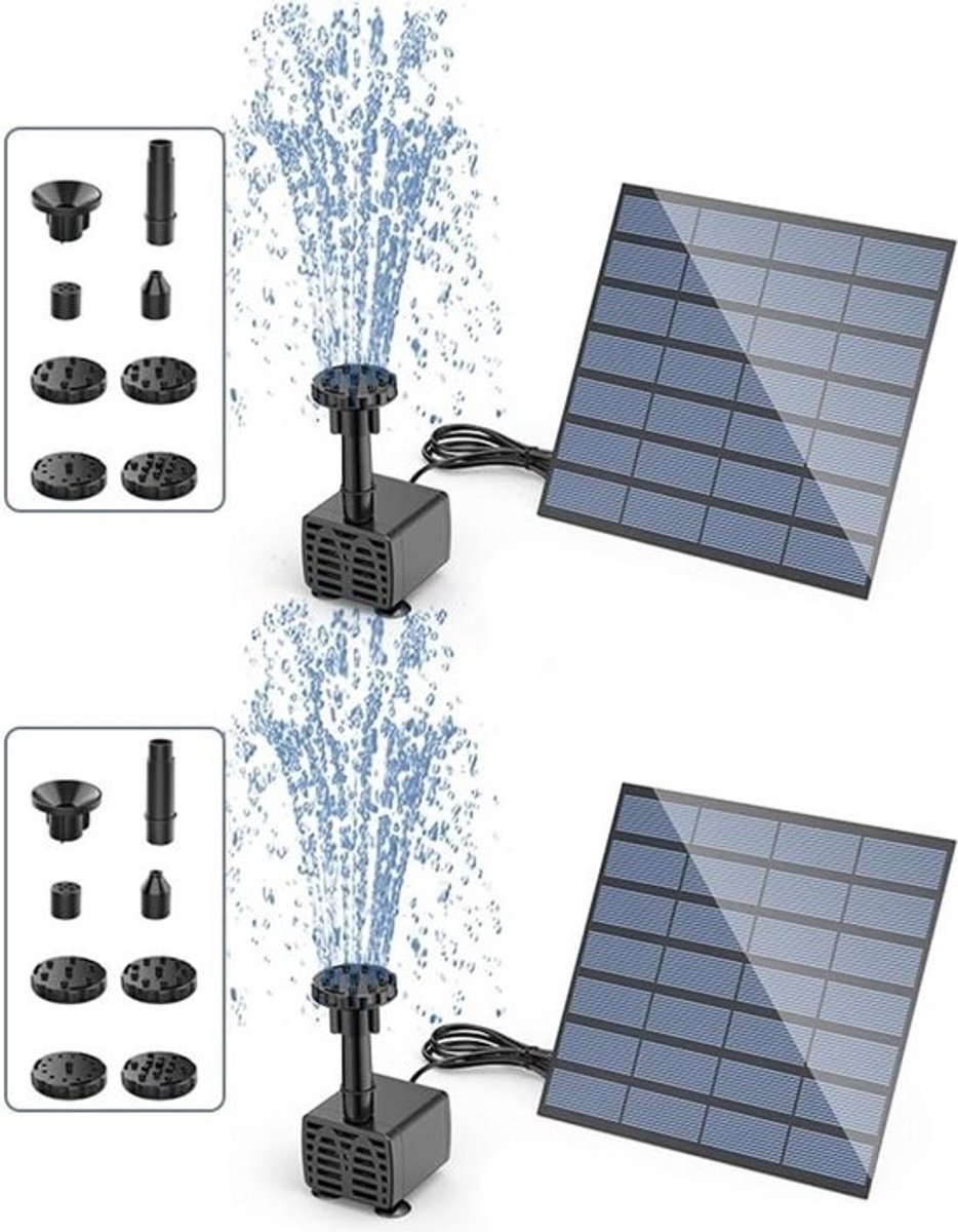 Zonne-energie Fonteinpomp 2 Stuks voor Tuin en Vogelbaden - Milieuvriendelijk en Energiebesparend met 6 Sproeiers