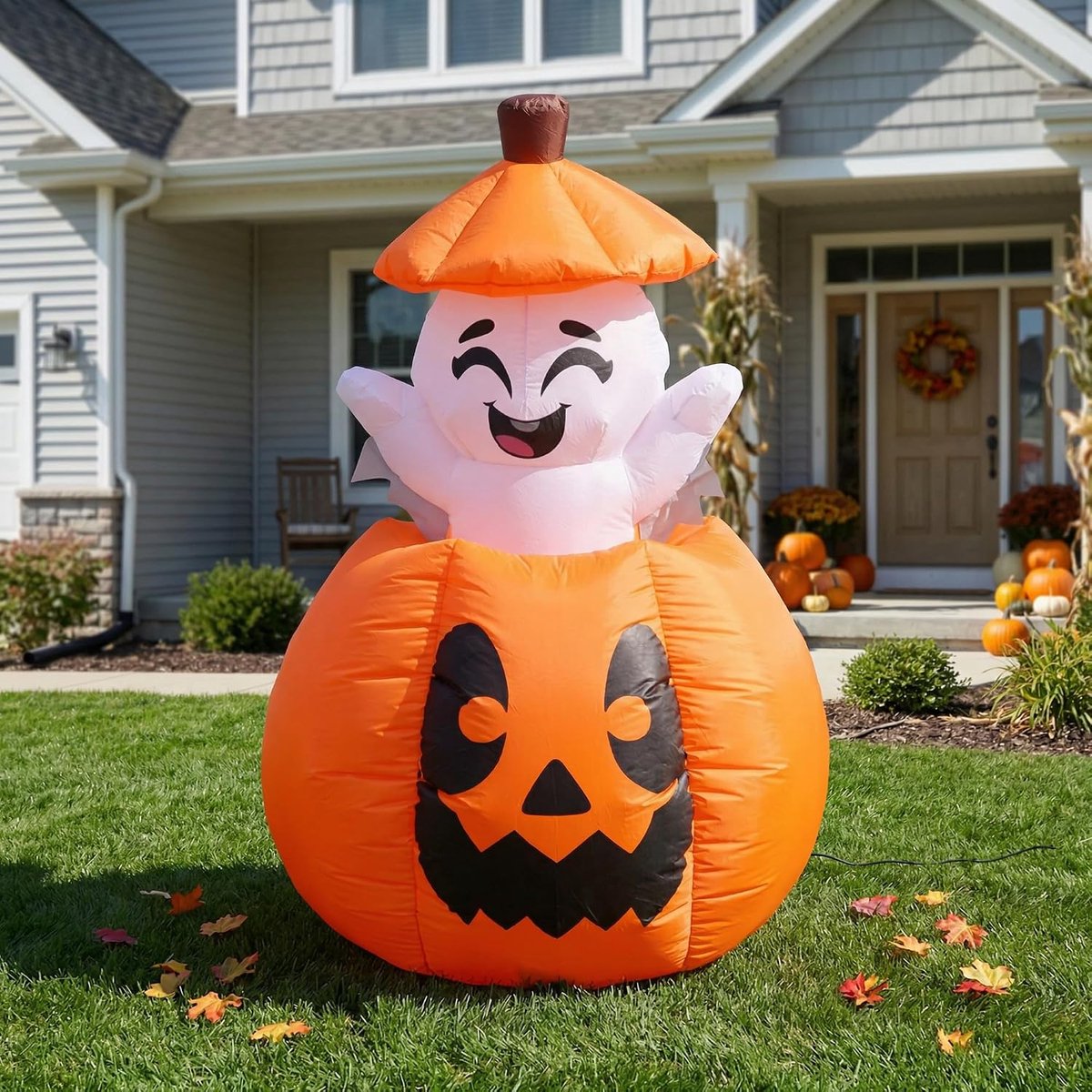 Opblaasbare Pompoen 150cm met Geest LED - Bewegende Halloween Pop