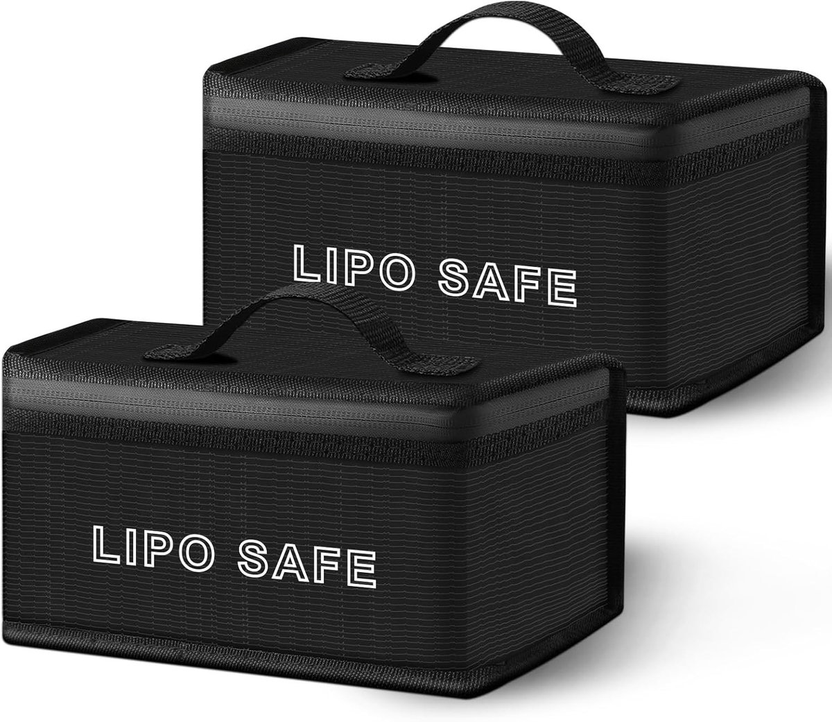 Lipo Accu Tas Set van 2, Vuurvaste Opslag voor LiPo Batterijen met Dubbele Rits en Handvat, Veilig Transport en Bewaren van Accu's