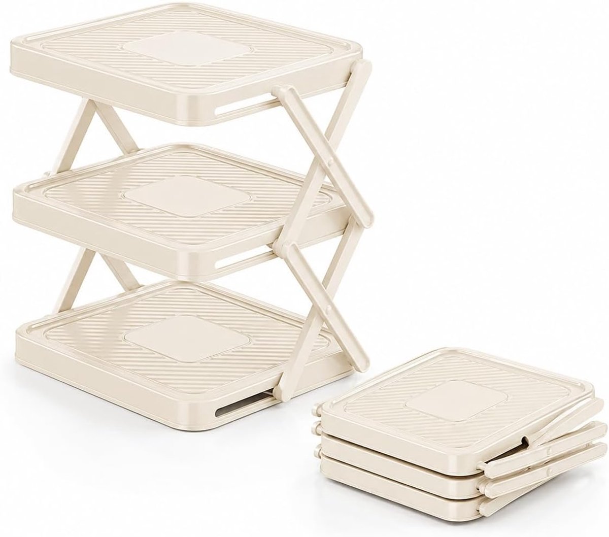 Keukenorganizer, 3 niveaus, campingplank, crèmewit