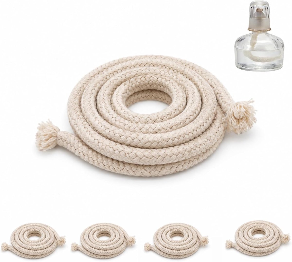 5 m Ø 8 mm reservelont voor olielampen, op maat te snijden, reservelont voor olielampen, tuinfakkels, fakkels in bamboe, 100 cm, 5 stuks voor olie, alcohollampen, handgemaakte kaarsen maken