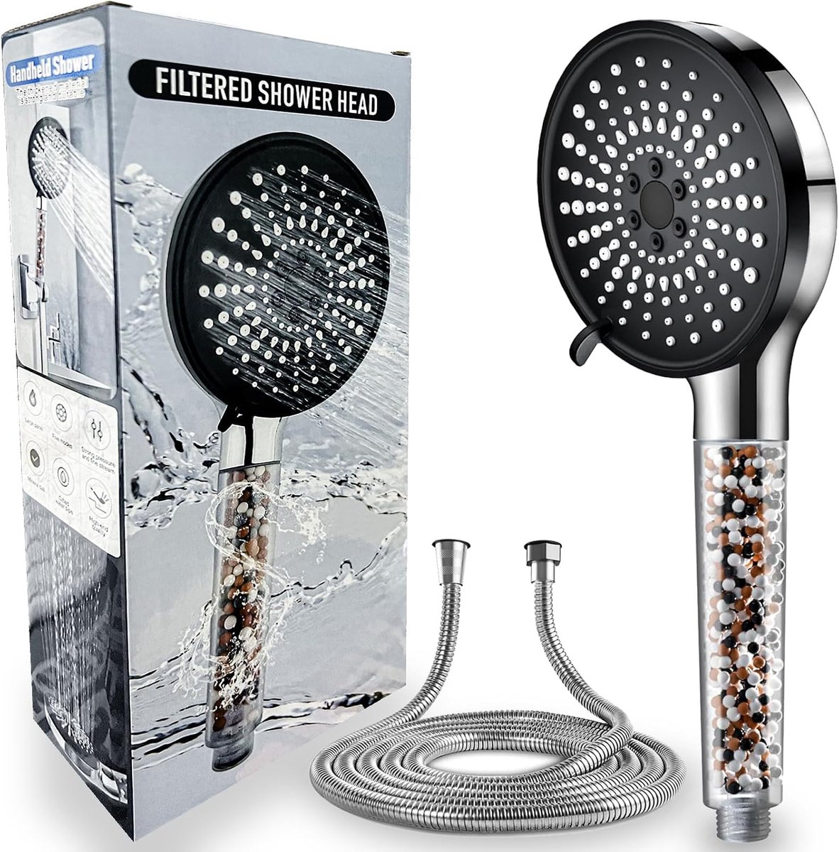 Filter douchekop hoge druk - 5 jet modes - met kralenfilter - beschermt huid en haar - ShopVlot