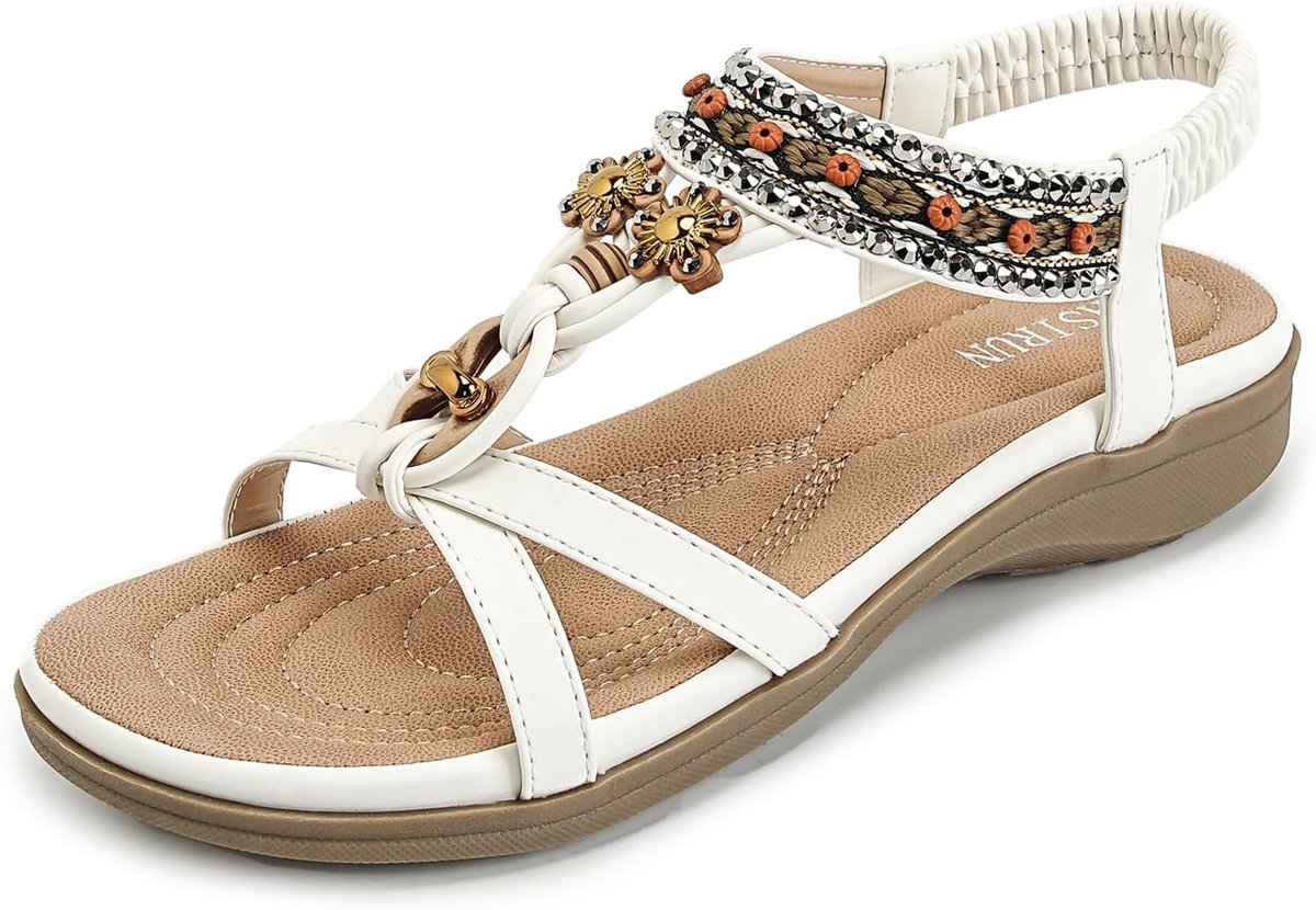Women Flat Sandals Ladies Summer Bohemian Comfortable Beach Sandals with Elastic Back Strap - ShopVlot