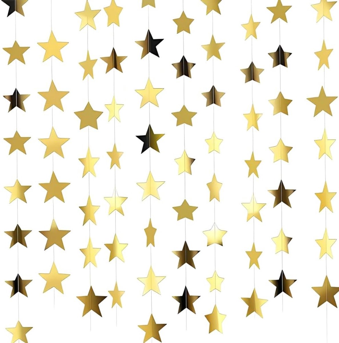 130 voet gouden ster slinger, glanzende ster decoraties, reflecterende ster bunting, 6 inch diameter hangende sterren - ShopVlot