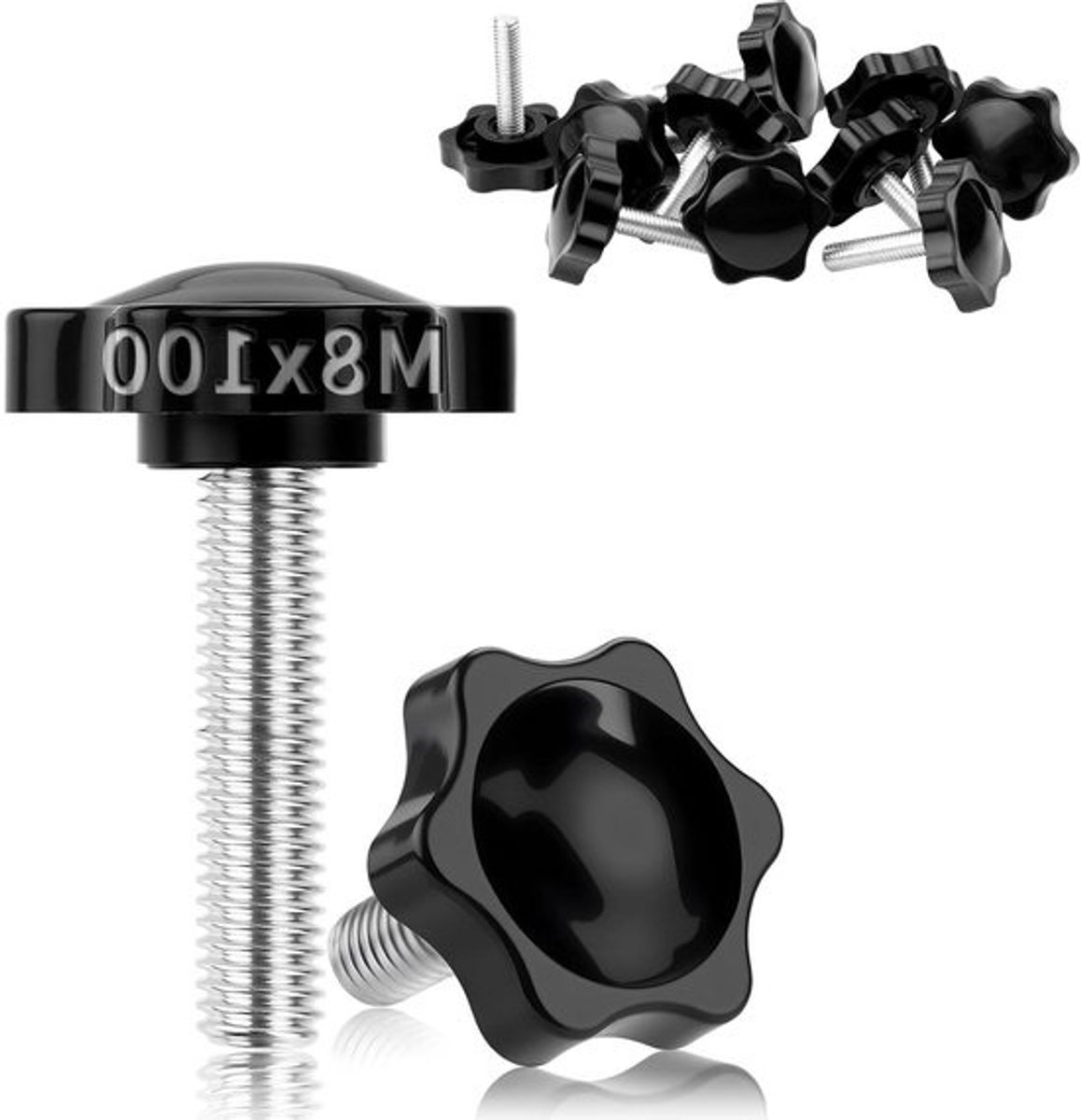 Sterke knoppen - Vleugelmoeren - Voor machinebevestiging - Roestbestendig staal - M8 x 100 mm - Zilverkleurig