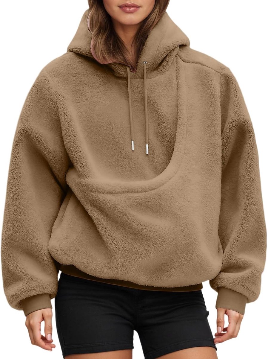 A115 Damestrui met capuchon, oversized, katoen, gevoerd, fleece, dik, warm, koud seizoen