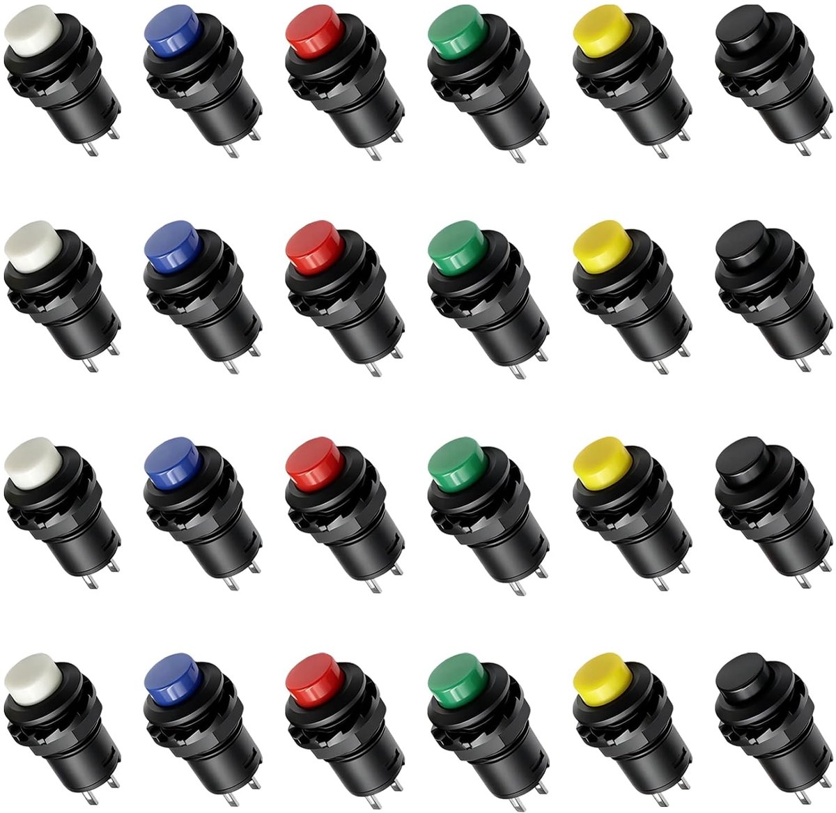 24 stuks 12 mm drukknopschakelaar SPST ON/OFF AC 250 V/1,5 A, mini-knopschakelaar voor autotrompet