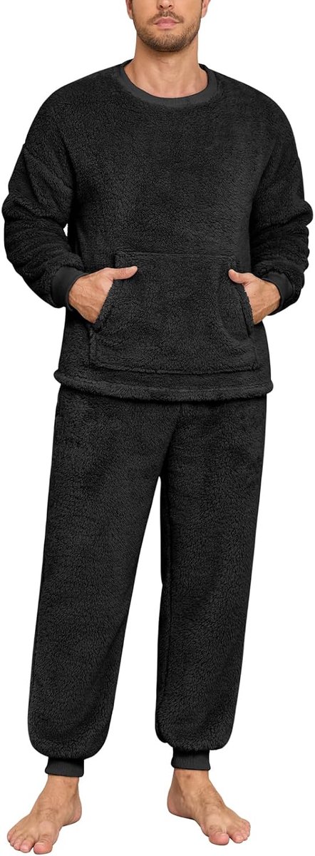 Fleece pyjama voor heren, pluizige warme loungewear